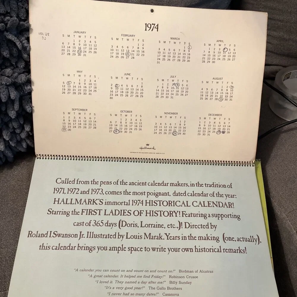 Vintage Hallmark Calendar 1974 First Ladies Historical OKT/Colson Louis Marak